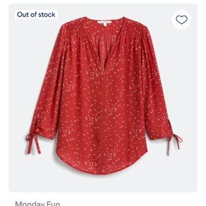 Red 3/4 Sleeve Tie Front Blouse